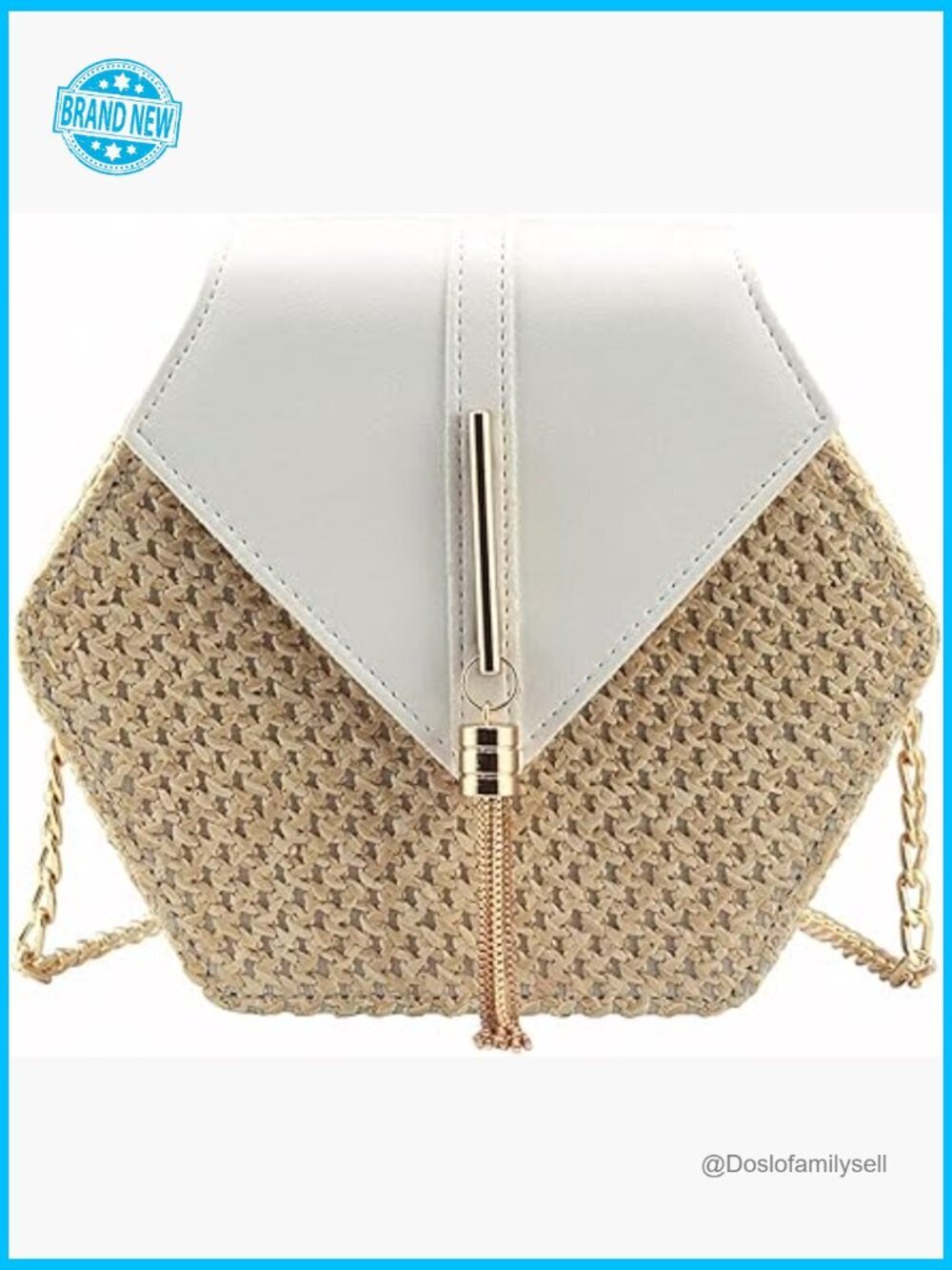 Crossbody Straw Bag Cute Summer Y2K Shoulder Faux Leather Chain Purse Handbag